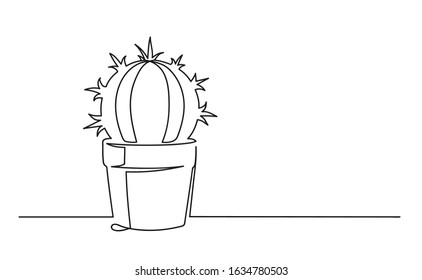 Continuous one line drawing of a flower in a pot. Beautiful flower Isolated on a white background. Vector illustration