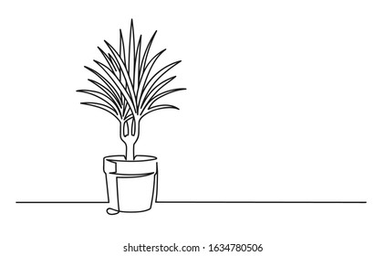 Continuous one line drawing of a flower in a pot. Beautiful flower Isolated on a white background. Vector illustration