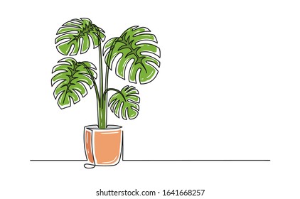Continuous one line drawing of a flower in a pot. Beautiful flower Isolated on a white background. Vector illustration