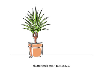 Continuous one line drawing of a flower in a pot. Beautiful flower Isolated on a white background. Vector illustration