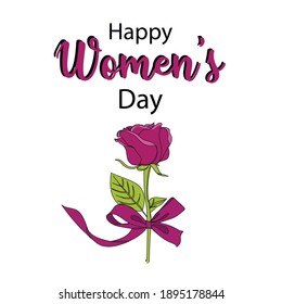 Kontinuierliche 1-zeilige Zeichnungsblume stieg. Vektorgrafik perfekt für Grußkarten, Einladungen, Poster, Aufkleber, Kleidung. Silhouette erhob sich. Happy Women's Day Konzept