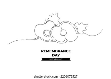 Continuous one line drawing flower poppy to symbolized remembrance day. Remembrance day concept. Single line draw design vector graphic illustration.