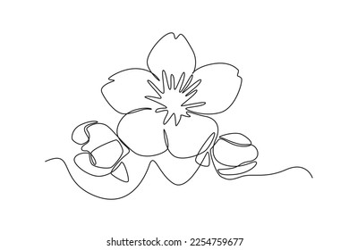 Continuous one line drawing Flower blossom Sakura. Cherry blossom concept. Single line draw design vector graphic illustration.