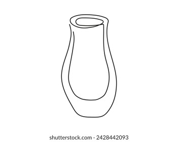 Continuous one line drawing of flower vase. Line art. Isolated on white background. Concept of home decor, minimalism.  Design element for print, postcard, scrapbooking, coloring book 