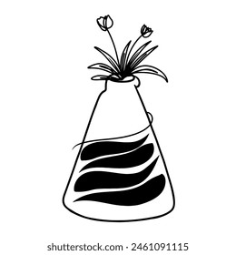 Continuous one line drawing of flower vase. Doodle vector illustration