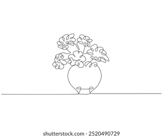 Continuous one line drawing of flower vase. One line drawing illustration of flower vase for home decoration. Interior, decoration, furniture concept single line. Editable outline.