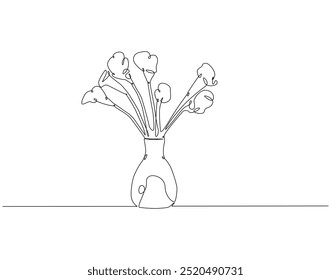 Continuous one line drawing of flower vase. One line drawing illustration of flower vase for home decoration. Interior, decoration, furniture concept single line. Editable outline.