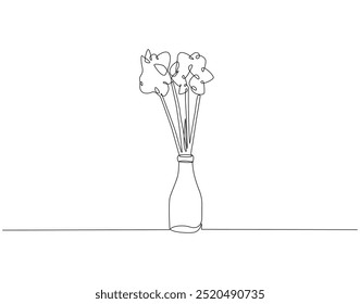 Continuous one line drawing of flower vase. One line drawing illustration of flower vase for home decoration. Interior, decoration, furniture concept single line. Editable outline.