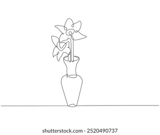 Continuous one line drawing of flower vase. One line drawing illustration of flower vase for home decoration. Interior, decoration, furniture concept single line. Editable outline.