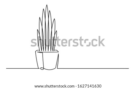 Continuous one line drawing of a flower in a pot. Beautiful flower Isolated on a white background. Vector illustration