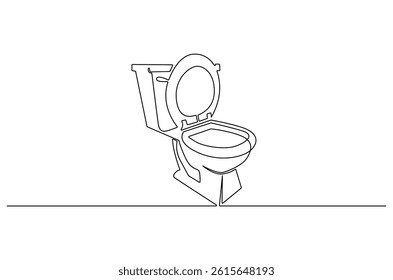 Continuous one line drawing of Flush toilet. Single line drawing illustration of Toilet. Hygienic flush toilet concept vector art. Doodle line illustration.