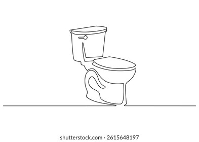 Continuous one line drawing of Flush toilet. Single line drawing illustration of Toilet. Hygienic flush toilet concept vector art. Doodle line illustration.