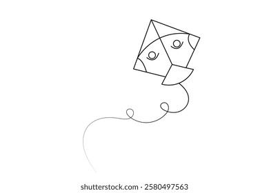 Continuous one line drawing  of fly kite outline vector art design