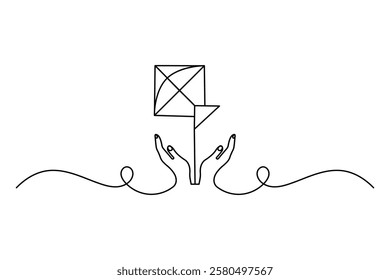 Continuous one line drawing  of fly kite outline vector art design