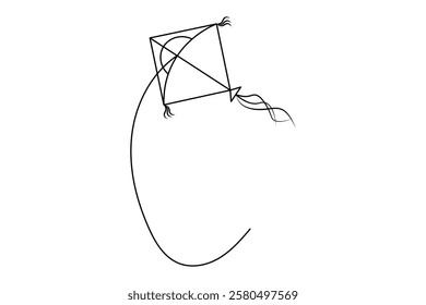 Continuous one line drawing  of fly kite outline vector art design