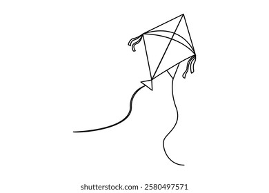 Continuous one line drawing  of fly kite outline vector art design