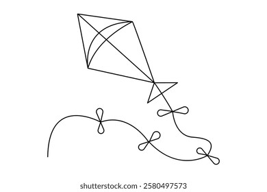 Continuous one line drawing  of fly kite outline vector art design