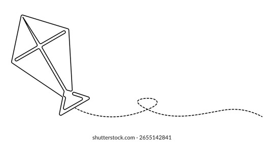 Continuous one line drawing  of fly kite outline vector art design. 