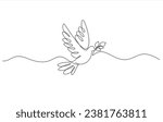 Continuous one line drawing of flying pigeon or dove. Bird symbol of peace and freedom in simple linear style. Concept for logo, card, banner, poster