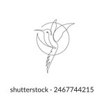 Continuous one line drawing of flying colibri bird. Hummingbird single outline vector design. Editable stroke.