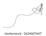 Continuous one line drawing of Flying up dove bird. Single line drawing illustration of Flying Birds. Symbol of peace and freedom concept vector art. Doodle line illustration.