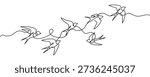 Continuous one line drawing of flying swallows bird. Simple barn swallow outline vector illustration. Editable stroke