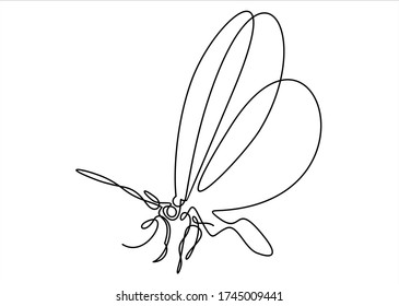 Continuous one line drawing. Flying butterfly logo. Black and white vector illustration.