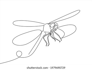 Continuous one line drawing. Flying dragonfly logo.
