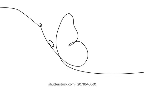 Continuous one line drawing. Flying butterfly logo. Black and white illustration. Concept logo, card, banner, poster