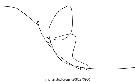 Continuous one line drawing. Flying butterfly logo. Black and white illustration. Concept logo, card, banner, poster