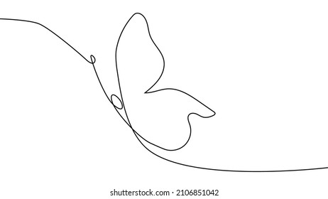 Continuous one line drawing. Flying butterfly logo. Black and white illustration. Concept logo, card, banner, poster