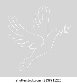 Continuous One Line Drawing Of Flying Dove Holding An Olive Branch. Peace Dove Sign And Freedom Sign Concept. Line Art, Vector Illustration. 