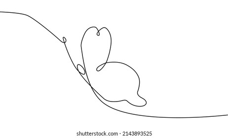 Continuous one line drawing. Flying butterfly logo. Black and white illustration. Concept logo, card, banner, poster