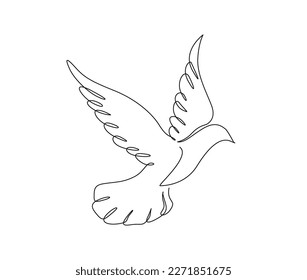 Continuous one line drawing of flying bird. Minimalist bird, pigeon outline design. Editable active stroke vector.