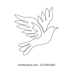 Continuous one line drawing of flying bird. Minimalist bird, pigeon outline design. Editable active stroke vector.