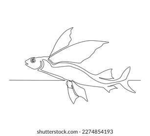 Continuous one line drawing of flying fish or flying cod. Simple ocean fish outline vector illustration for fishing, seafood, and restaurant concept.