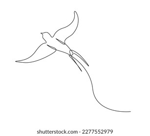 Continuous one line drawing of flying swallow bird. Simple barn swallow outline vector illustration. 