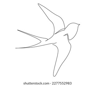 Continuous one line drawing of flying swallow bird. Simple barn swallow outline vector illustration. 