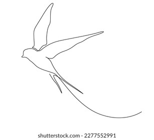 Continuous one line drawing of flying swallow bird. Simple barn swallow outline vector illustration. 