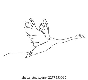 Continuous one line drawing of flying swan. Simple mute swan outline vector illustration. 