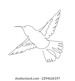 Continuous one line drawing of flying hummingbird. Vector illustration.