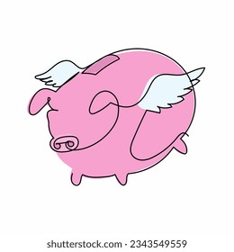 Kontinuierliche Zeichnung einer Linie fliegendes Sparschwein mit Flügeln. Erfolgreiche persönliche Finanzstrategie für finanzielle Freiheit. Investitionen in Geldkraft und Wachstum. Vektorgrafik-Illustration mit Einzelzeilenzeichnung