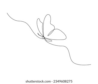 Continuous one line drawing of flying butterfly. Butterfly outline vector illustration.  