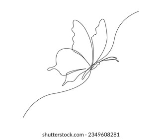 Continuous one line drawing of flying butterfly. Butterfly outline vector illustration.  