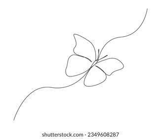 Continuous one line drawing of flying butterfly. Butterfly outline vector illustration.  