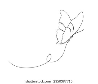 Continuous one line drawing of flying butterfly. Butterfly outline vector illustration. Editable stroke.