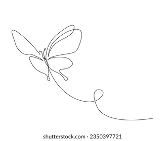 Continuous one line drawing of flying butterfly. Butterfly outline vector illustration. Editable stroke.