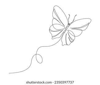Continuous one line drawing of flying butterfly. Butterfly outline vector illustration. Editable stroke.