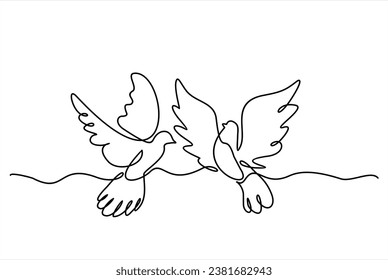 Continuous one line drawing of flying pigeons . Bird symbol of peace and freedom in simple linear style. Concept for logo, card, banner, poster