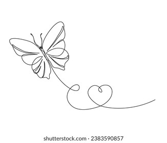 Kontinuierliche Zeichnung eines fliegenden Schmetterlings. Schmetterling mit lieblicher Form Umriss Vektorgrafik. Bearbeitbarer Strich.